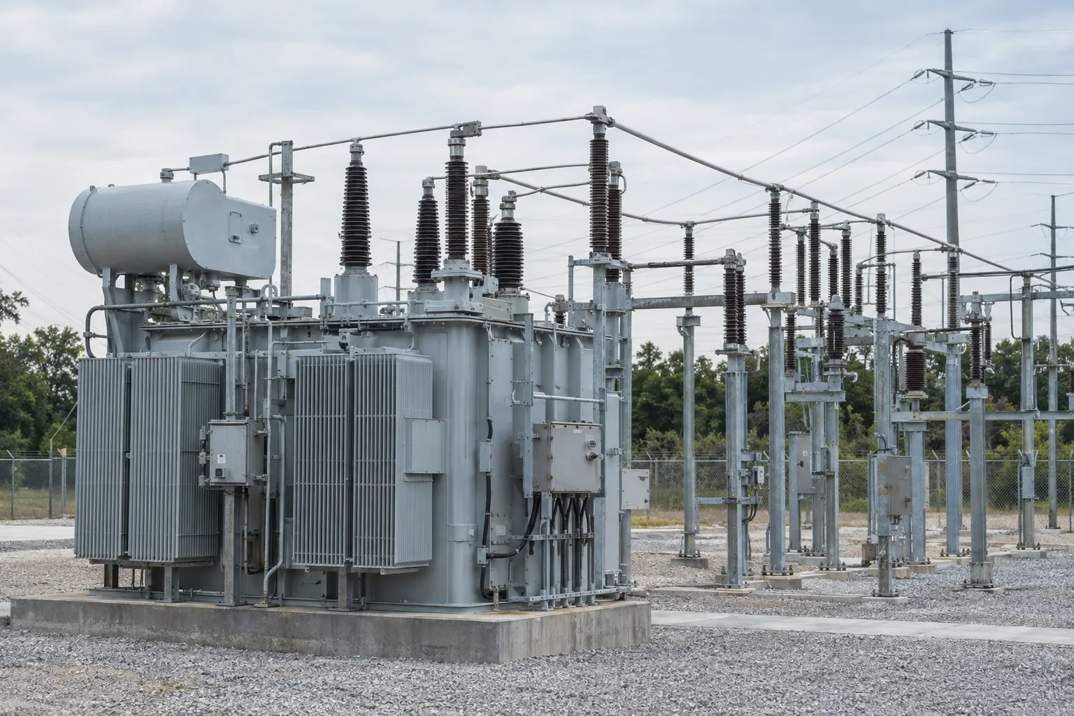 Transformador de potencia y equipos eléctricos en una subestación